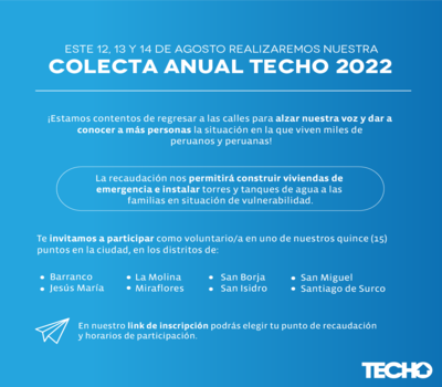 «Convocatoria Colecta Anual TECHO 2022 «